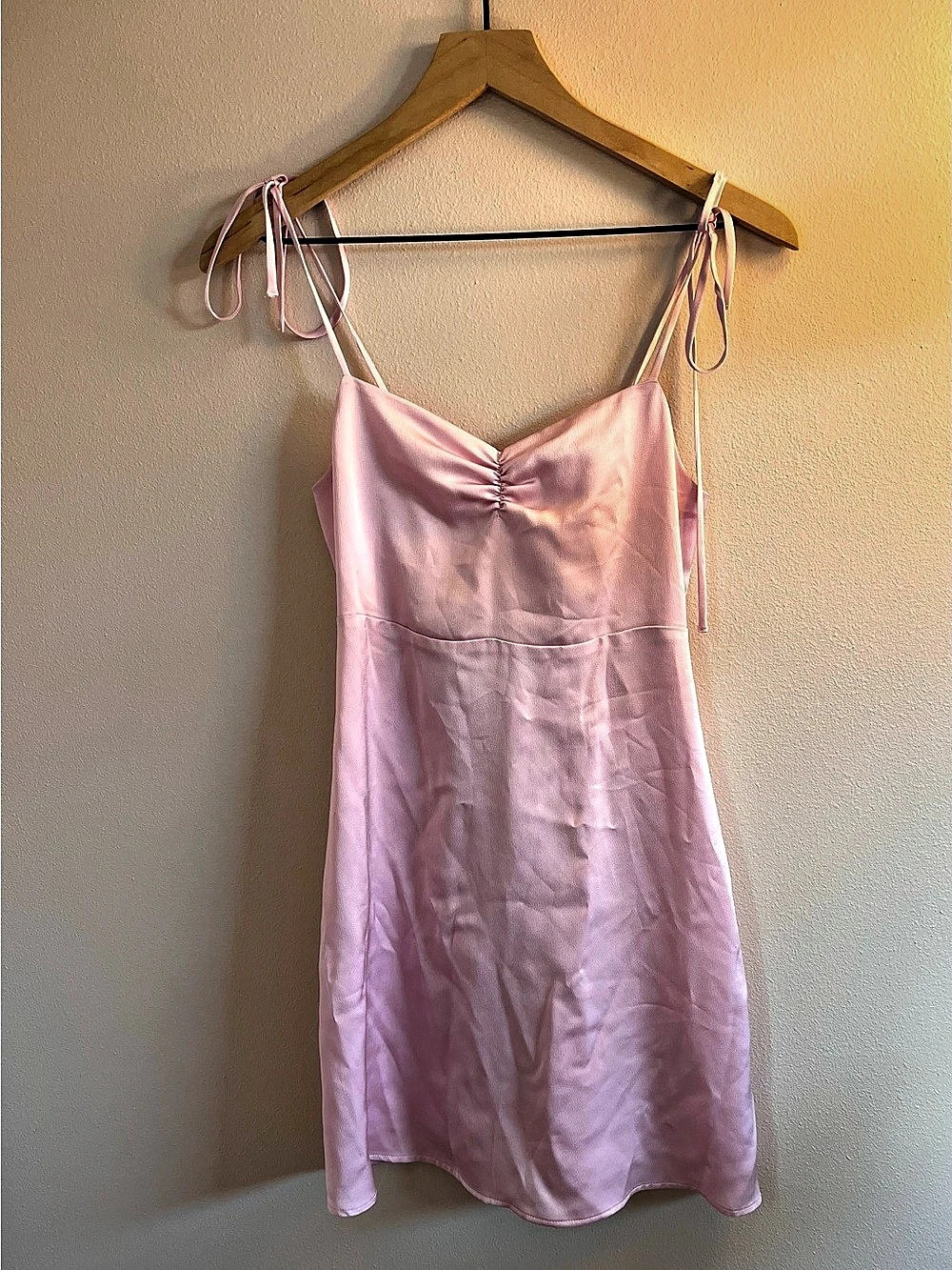 BP. Bow Strap Satin Mini Slipdress. Pink XXS